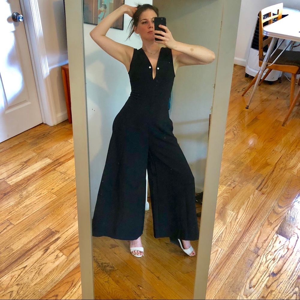 Long black pants jumpsuit.